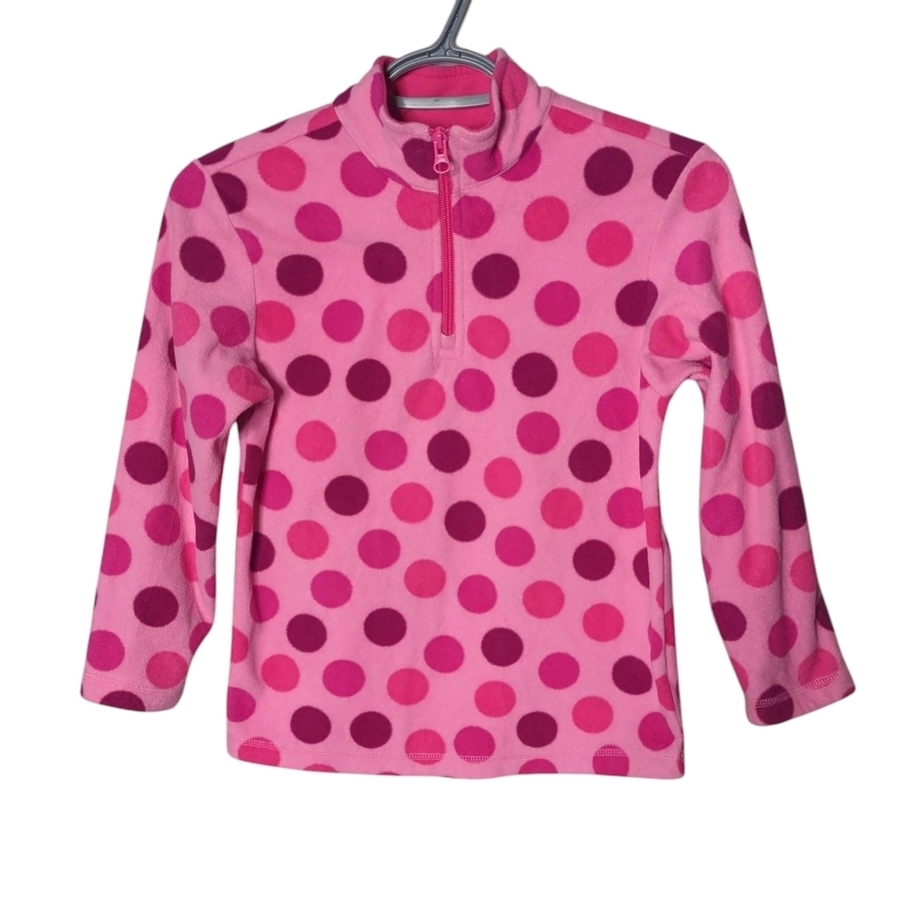 Hanna Andersson Pink Polka Dot Fleece‎ 1/4 Zip Pullover Size 8 (130 cm)